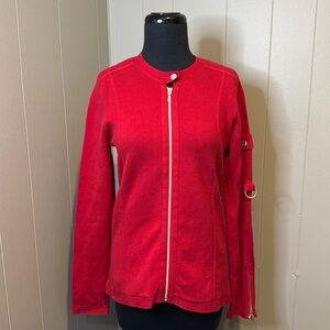 Chico's Women's Size 1/Medium/8 Red Knit Full Zipper Long Sleeved Sweater